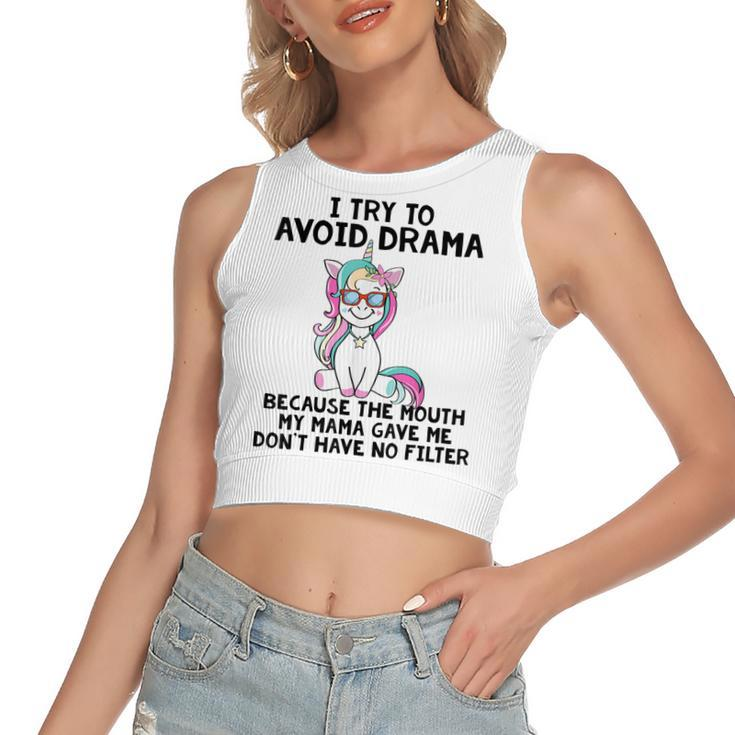 Funny Unicorns I Try To Avoid Drama Because The Mouth  V2 Women's Sleeveless Bow Backless Hollow Crop Top
