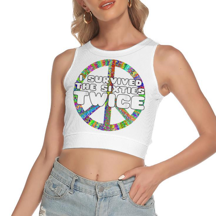 Funny Vintage I Survived The Sixties Twice Birthday  V7 Women's Sleeveless Bow Backless Hollow Crop Top