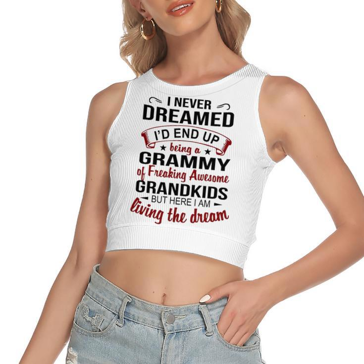 Grammy Grandma Gift   Grammy Of Freaking Awesome Grandkids Women's Sleeveless Bow Backless Hollow Crop Top