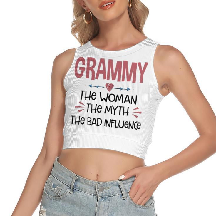 Grammy Grandma Gift   Grammy The Woman The Myth The Bad Influence Women's Sleeveless Bow Backless Hollow Crop Top