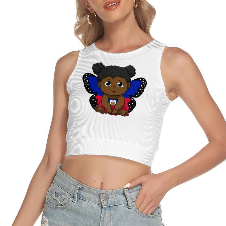 Haiti Haitian Love Flag Princess Girl Kid Wings Butterfly Women's Crop Top Tank Top