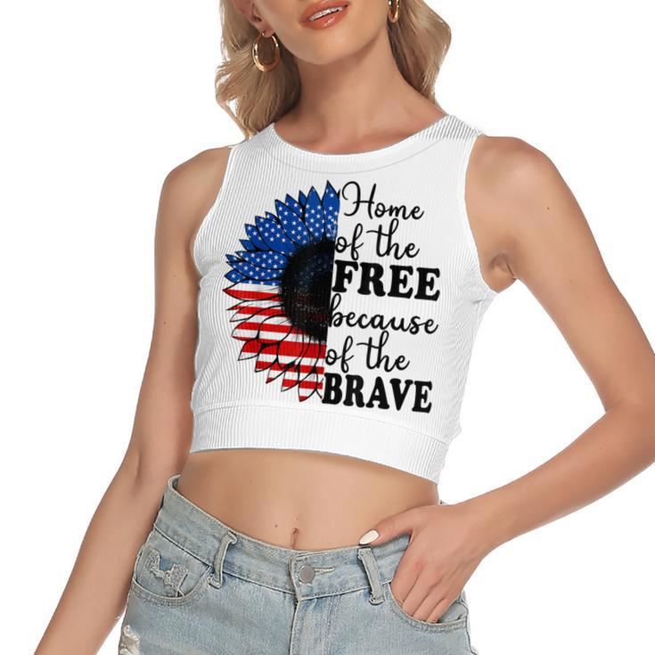 Home Of The Free Because Of The Brave Sunflower 4Th Of July  Women's Sleeveless Bow Backless Hollow Crop Top