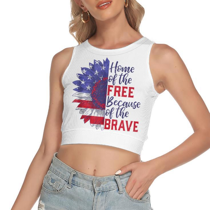 Home Of The Free Because Of The Brave Sunflower 4Th Of July  Women's Sleeveless Bow Backless Hollow Crop Top