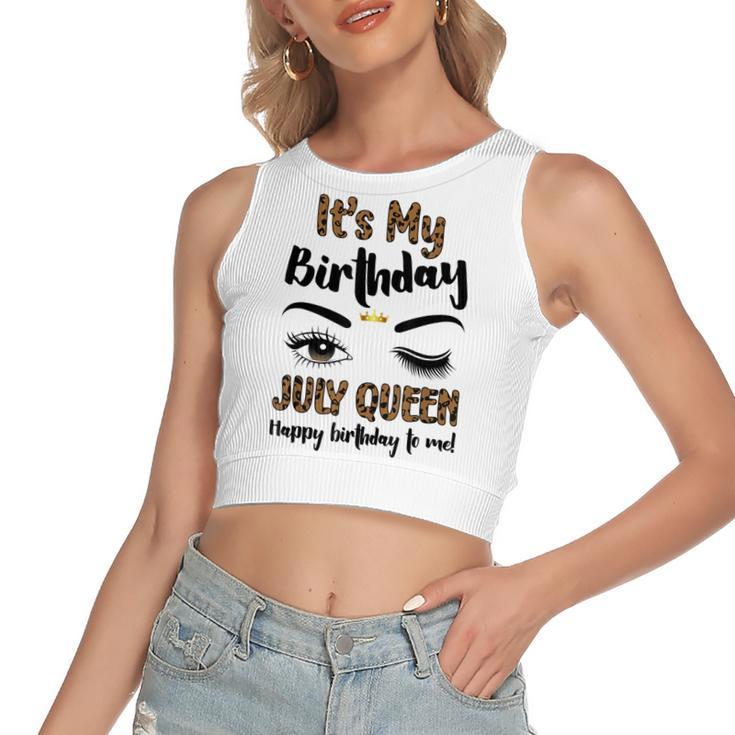 July Birthday Leopard Its My Birthday Women July Queen  Women's Sleeveless Bow Backless Hollow Crop Top