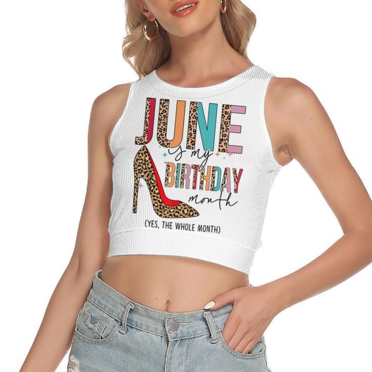 June Is My Birthday Month Boho Leopard High Heels Shoes  Women's Sleeveless Bow Backless Hollow Crop Top