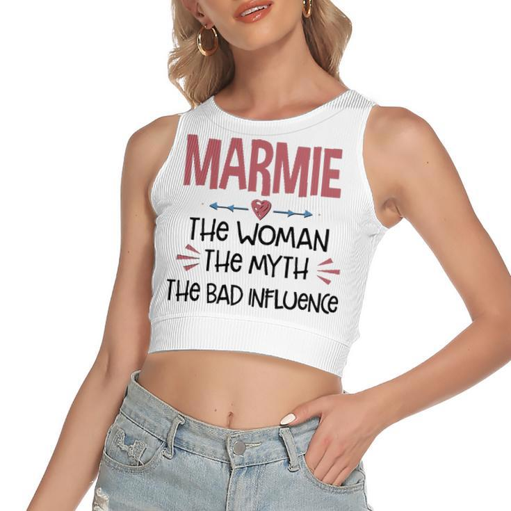 Marmie Grandma Gift   Marmie The Woman The Myth The Bad Influence Women's Sleeveless Bow Backless Hollow Crop Top