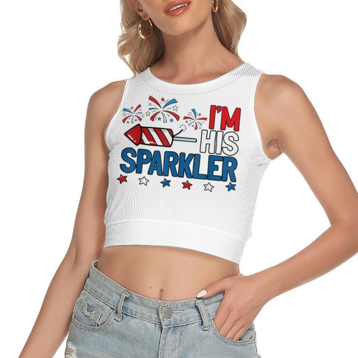 Mens Im His Sparkler Funny 4Th Of July Matching Couples For Her  Women's Sleeveless Bow Backless Hollow Crop Top