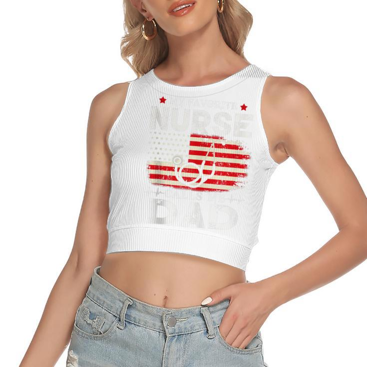 Mens My Favorite Nurse Calls Me Dad American Flag 4Th Of July  Women's Sleeveless Bow Backless Hollow Crop Top