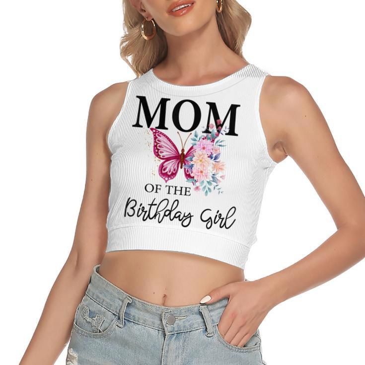 Mom 1St First Birthday Matching Family Butterfly Floral  Women's Sleeveless Bow Backless Hollow Crop Top