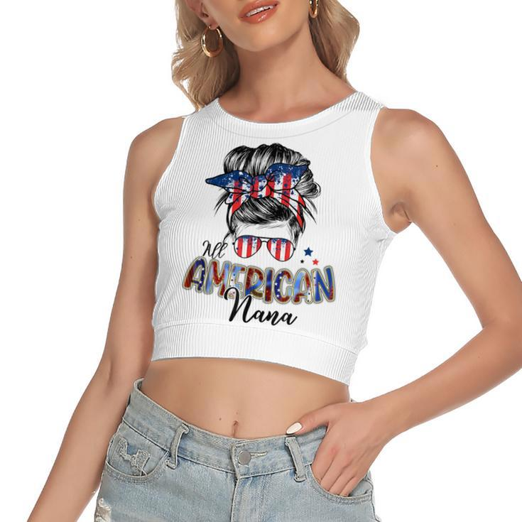 Patriotic Nana 4Th Of July Messy Bun Independence Day  Women's Sleeveless Bow Backless Hollow Crop Top