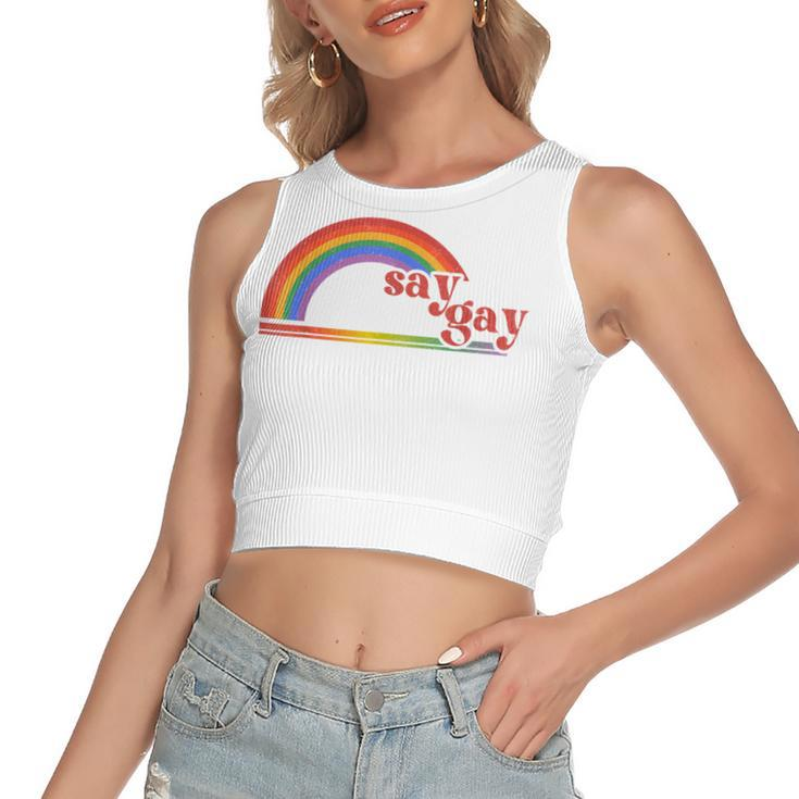 Rainbow Say Gay Protect Queer Kids Pride Month Lgbt  Women's Sleeveless Bow Backless Hollow Crop Top