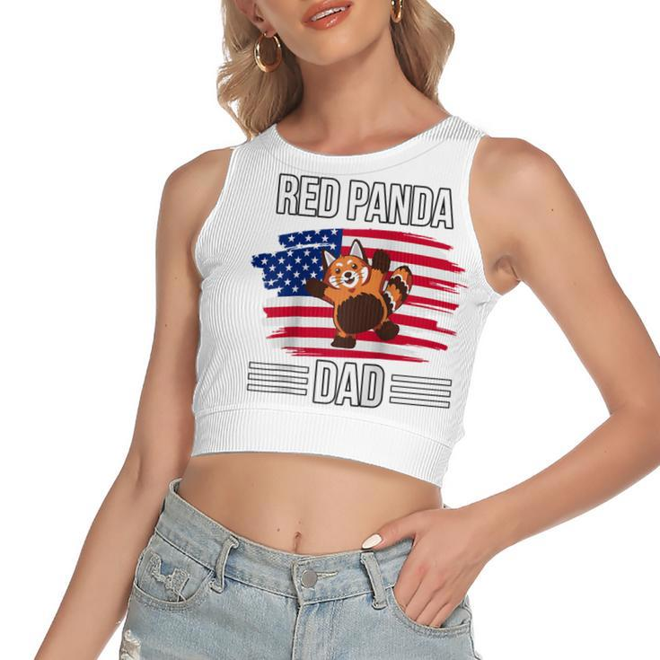 Red Panda Us Flag 4Th Of July Fathers Day Red Panda Dad  Women's Sleeveless Bow Backless Hollow Crop Top