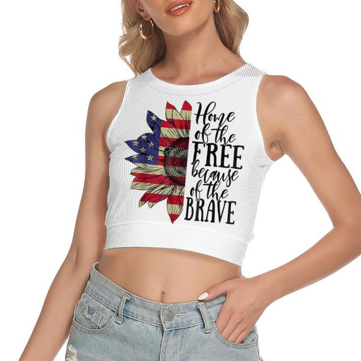 Sunflower Home Of The Free Because Of The Brave 4Th Of July  V2 Women's Sleeveless Bow Backless Hollow Crop Top