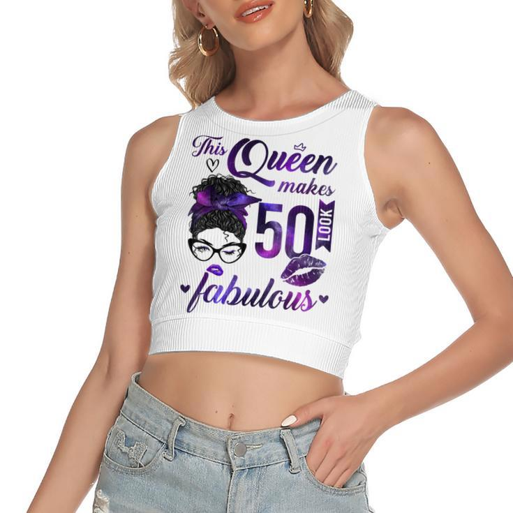 This Queen Makes 50 Look Fabulous 50Th Birthday Messy Bun  Women's Sleeveless Bow Backless Hollow Crop Top