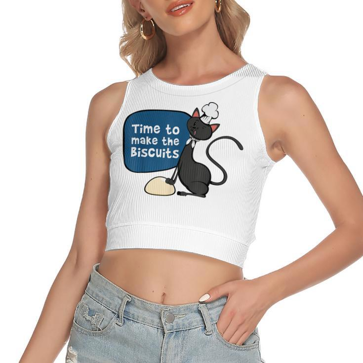 Time To Make The Biscuits  Knead Dough Funny Cat  Women's Sleeveless Bow Backless Hollow Crop Top