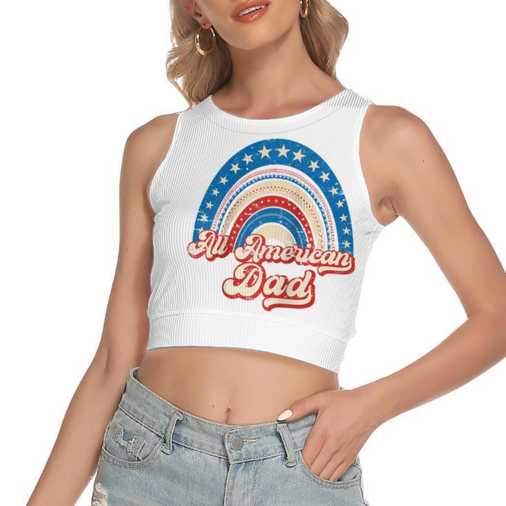 Us Flag Rainbow All American Dad 4Th Of July Mothers Day  Women's Sleeveless Bow Backless Hollow Crop Top