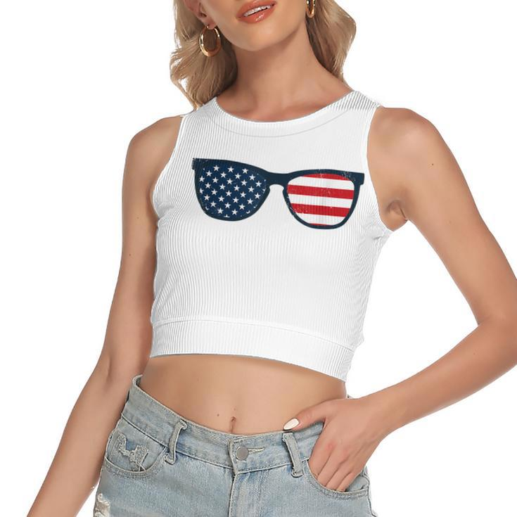 Usa Sunglasses Independence Day Men Women Gift Kids Vintage  Women's Sleeveless Bow Backless Hollow Crop Top