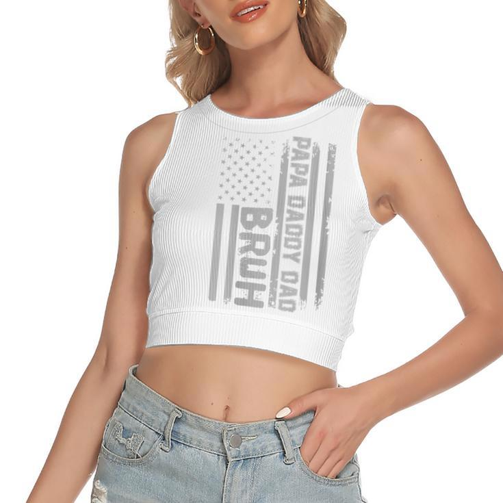 Womens Papa Daddy Dad Bruh Fathers Day 4Th Of July Usa Flag Gift  Women's Sleeveless Bow Backless Hollow Crop Top