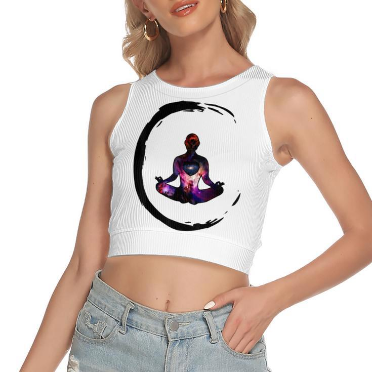 Zen Buddhism Inspired Enso Cosmic Yoga Meditation Art  Women's Sleeveless Bow Backless Hollow Crop Top