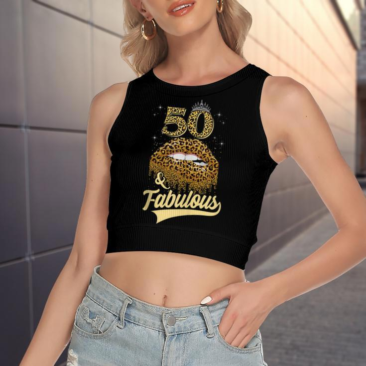 50 And Fabulous Queen Happy Birthday 50Th Leopard Sexy Lips Women's Sleeveless Bow Backless Hollow Crop Top