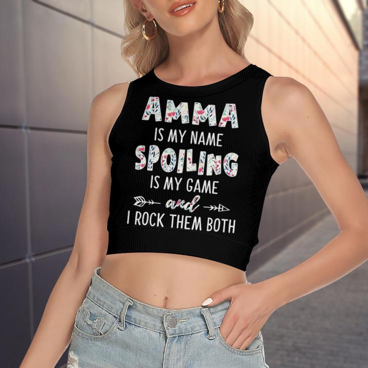 Amma Grandma Gift Amma Is My Name Spoiling Is My Game Women's Sleeveless Bow Backless Hollow Crop Top