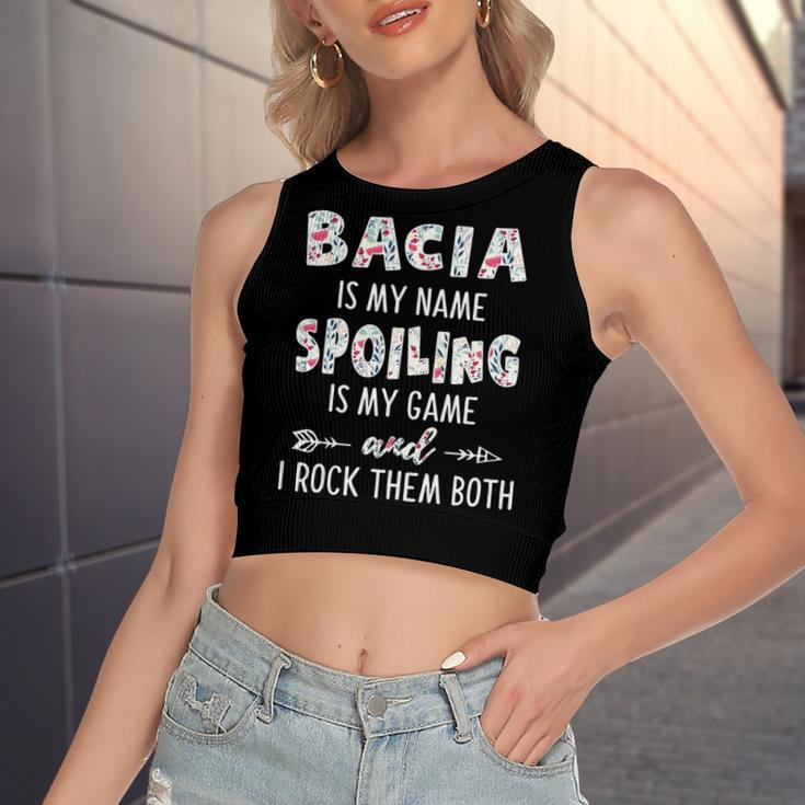 Bacia Grandma Gift Bacia Is My Name Spoiling Is My Game Women's Sleeveless Bow Backless Hollow Crop Top