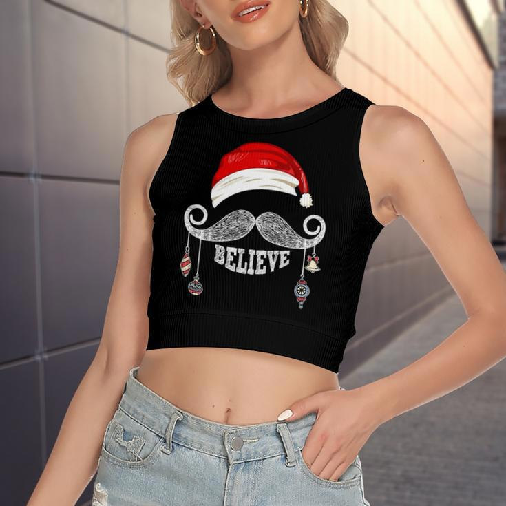 Believe Christmas Santa Mustache With Ornaments Believe Women's Crop Top Tank Top