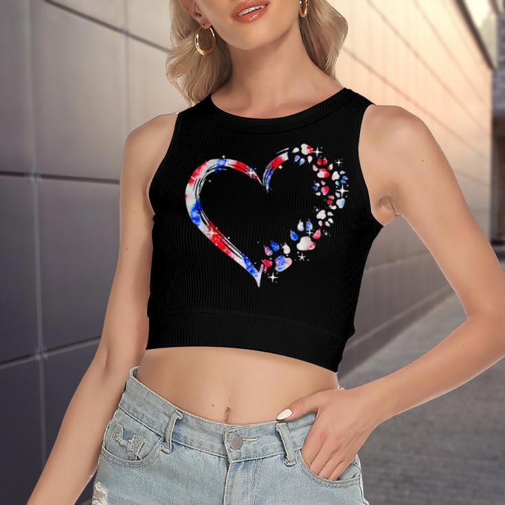Dog Mom Dad Puppy Love Dogs Paw Heart Tie Dye 4Th Of July Women's Sleeveless Bow Backless Hollow Crop Top