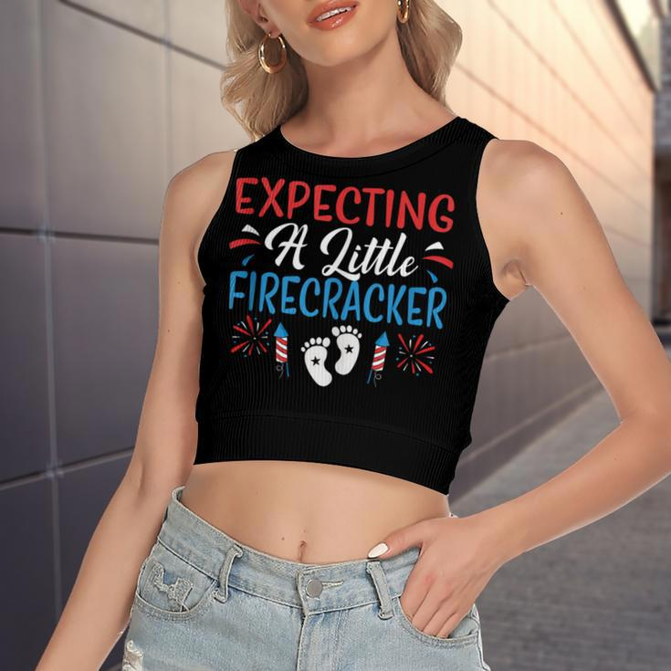 Expecting A Little Firecracker 4Th Of July Pregnancy Baby Women's Sleeveless Bow Backless Hollow Crop Top