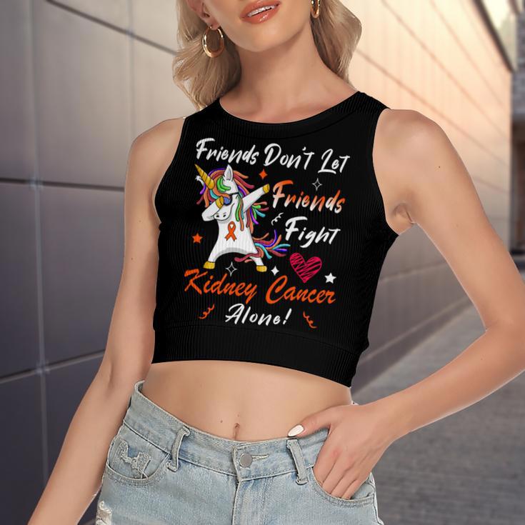 Friends Dont Let Friends Fight Kidney Cancer Alone Unicorn Orange Ribbon Kidney Cancer Kidney Cancer Awareness Women's Sleeveless Bow Backless Hollow Crop Top