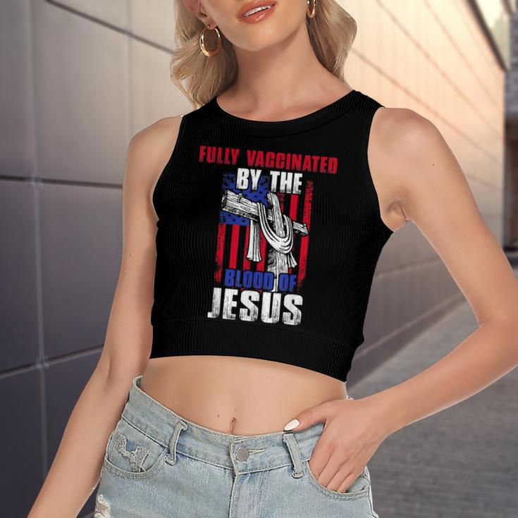 Fully Vaccinated By The Blood Of Jesus Christian USA Flag V2 Women's Sleeveless Bow Backless Hollow Crop Top