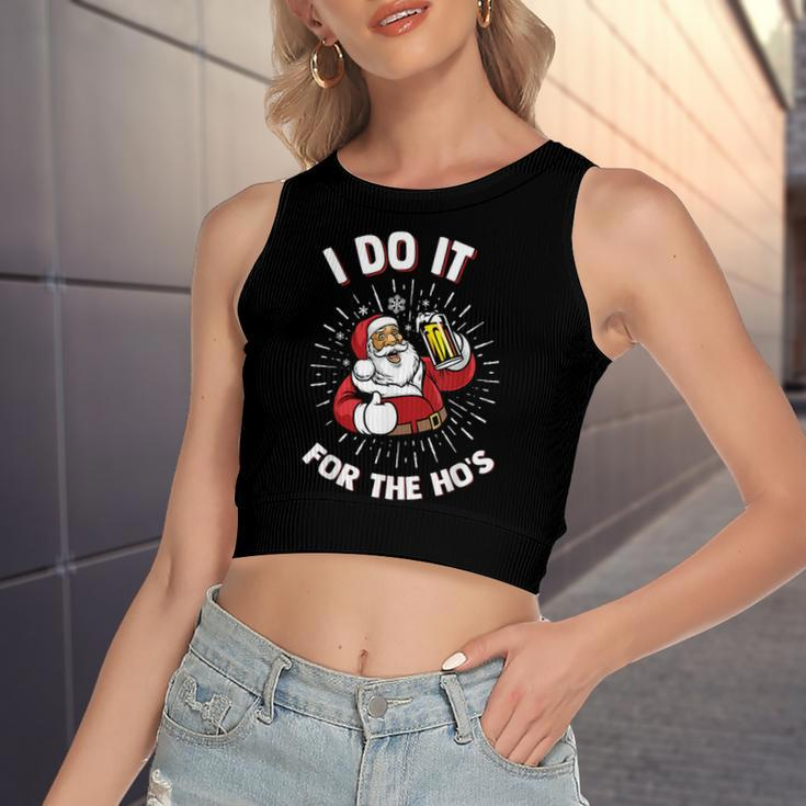 I Do It For The Hos Santa Claus Beer Women's Sleeveless Bow Backless Hollow Crop Top