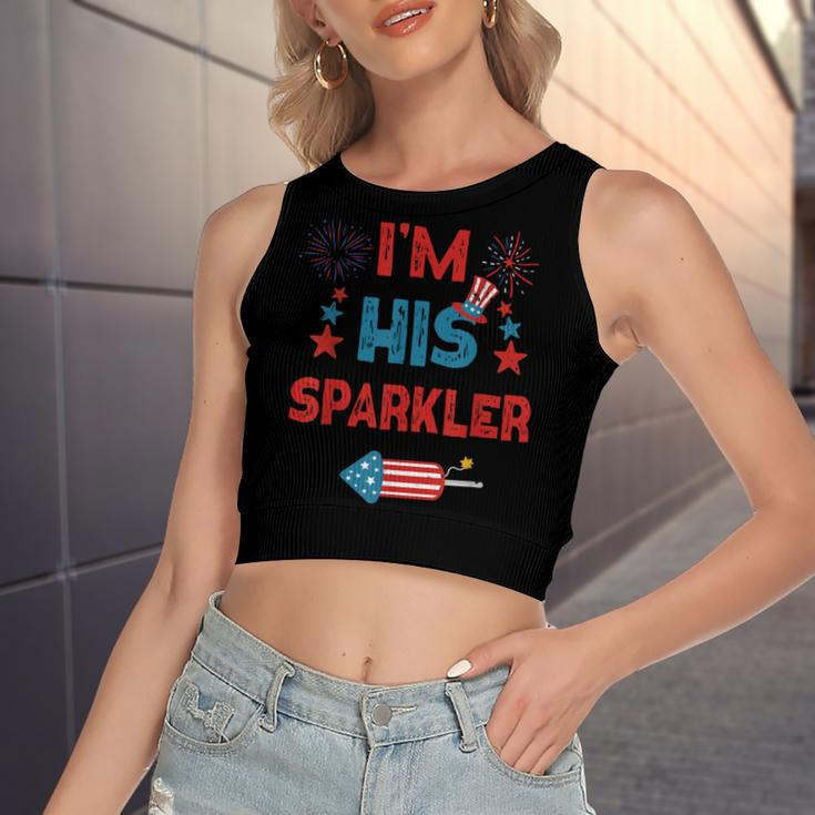 Im His Sparkler 4Th Of July Fireworks Matching Couples Women's Sleeveless Bow Backless Hollow Crop Top