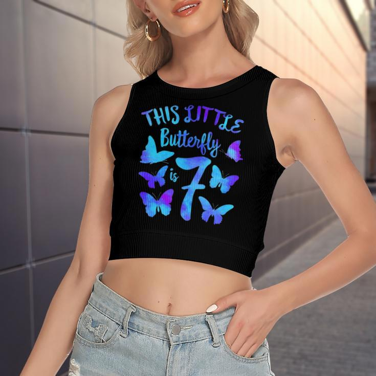 This Little Butterfly Is 7 7Th Birthday Party Toddler Girl Women's Crop Top Tank Top