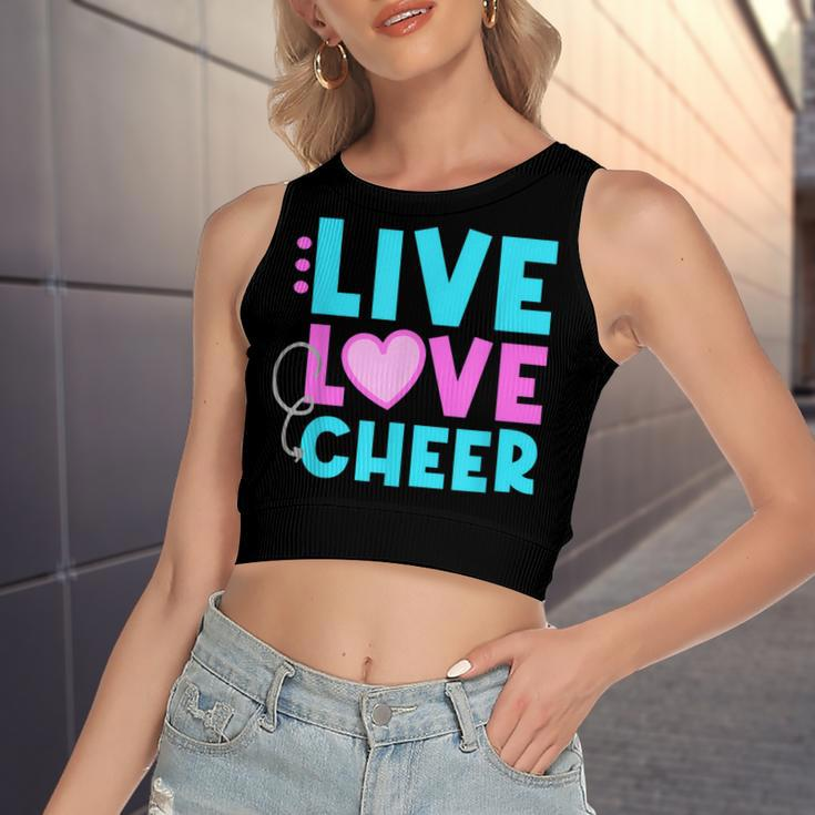 Live Love Cheer Funny Cheerleading Lover Quote Cheerleader V2 Women's Sleeveless Bow Backless Hollow Crop Top
