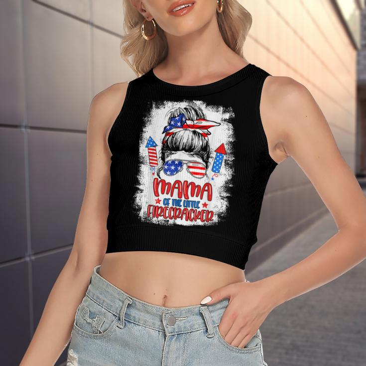Mama Of The Little Firecracker 4Th Of July Birthday For Mom Women's Sleeveless Bow Backless Hollow Crop Top