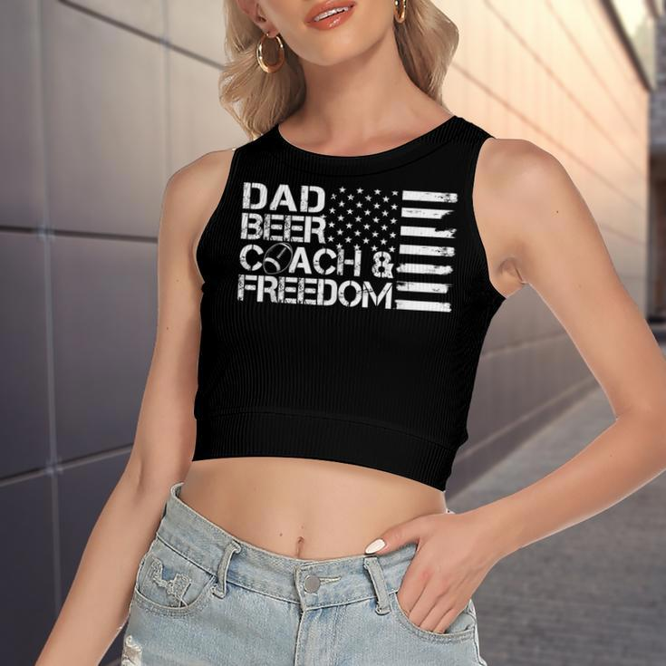 Mens Dad Beer Coach & Freedom Football Us Flag 4Th Of July Women's Sleeveless Bow Backless Hollow Crop Top