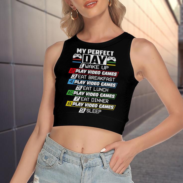 My Perfect Day Video Games Funny Cool 554 Shirt Women's Sleeveless Bow Backless Hollow Crop Top