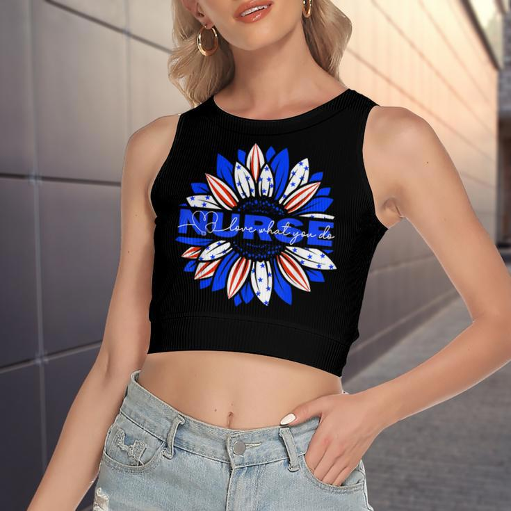 Nurses American Flag Sunflowers Happy 4Th Of July Day Women's Sleeveless Bow Backless Hollow Crop Top
