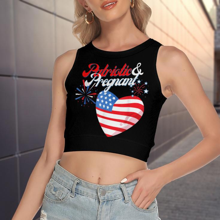 Patriotic And Pregnant 4Th Of July Pregnancy Announcement Women's Sleeveless Bow Backless Hollow Crop Top
