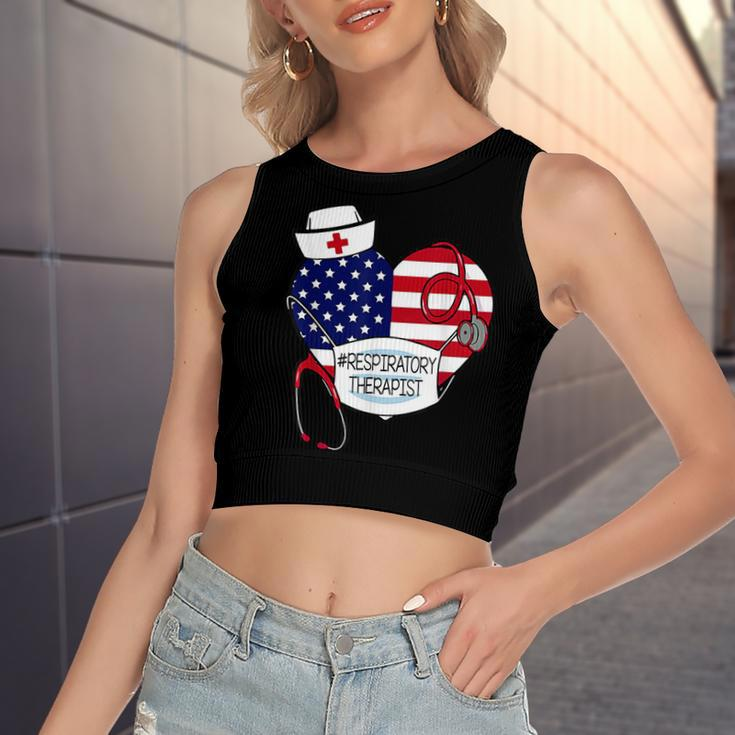Respiratory Therapist Love America 4Th Of July For Nurse Dad Women's Sleeveless Bow Backless Hollow Crop Top