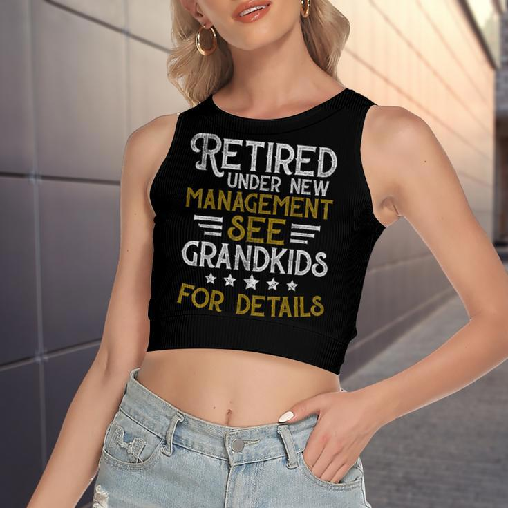 Retired Under New Management See Grandkids Retirement V2 Women's Sleeveless Bow Backless Hollow Crop Top