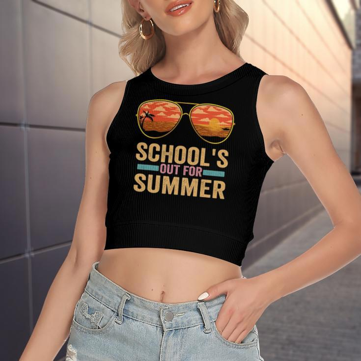 Schools Out For Summer Sunglasses Teacher Last Day Of School Women's Crop Top Tank Top