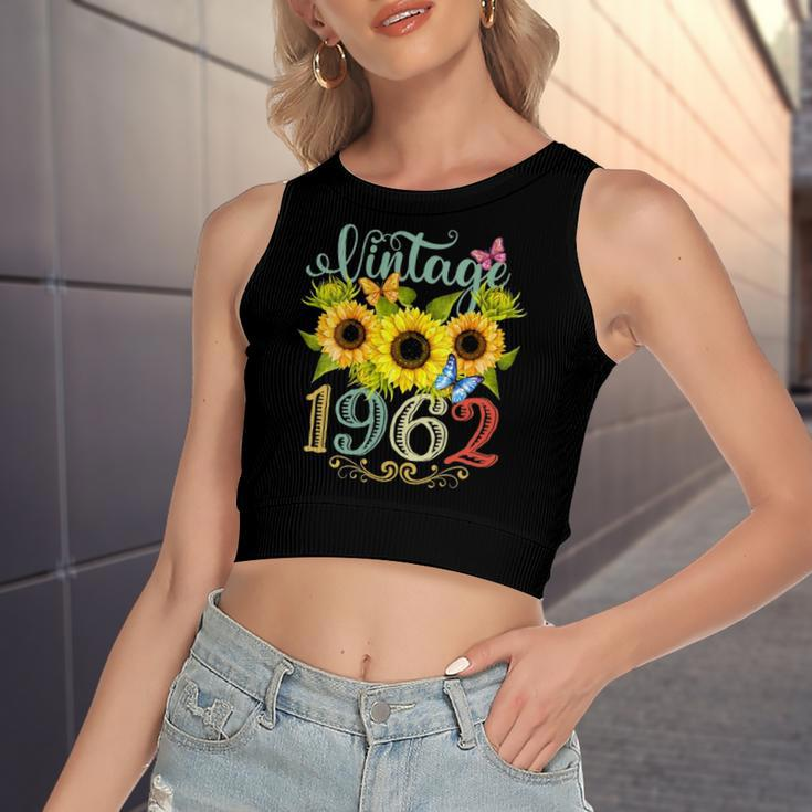 Sunflower Floral Butterfly Vintage 1962 60Th Birthday Women's Crop Top Tank Top