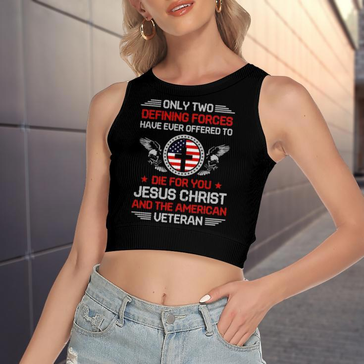 Two Defining Forces Jesus Christ & The American Veteran Women's Crop Top Tank Top