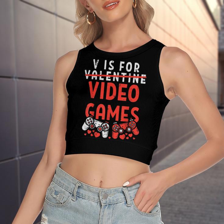 V Is For Video Games Funny Valentines Day Gamer Boy 583 Trending Shirt Women's Sleeveless Bow Backless Hollow Crop Top