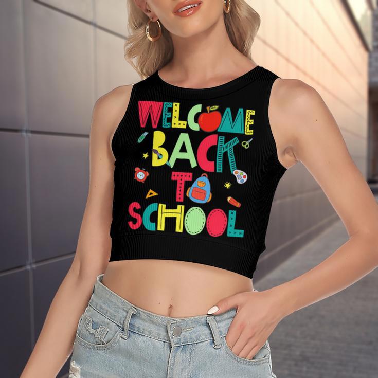 Welcome Back To School Happy First Day 488 Shirt Women's Sleeveless Bow Backless Hollow Crop Top