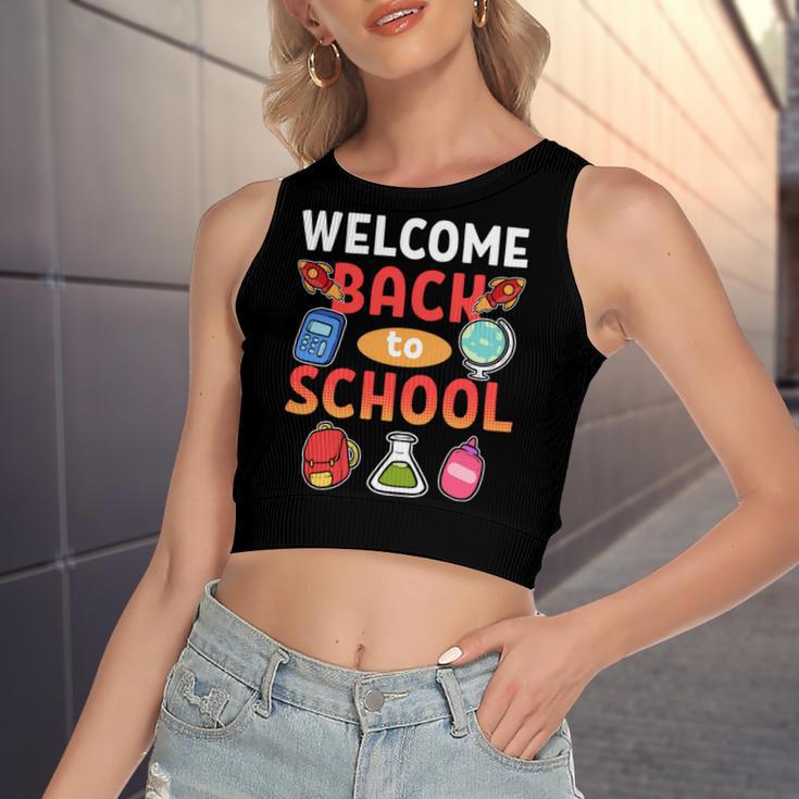 Welcome Back To School School Party 483 Shirt Women's Sleeveless Bow Backless Hollow Crop Top