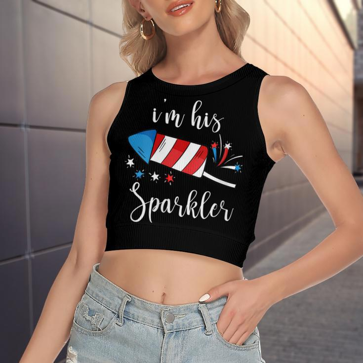Womens Im His Sparkler Funny 4Th Of July For Women Women's Sleeveless Bow Backless Hollow Crop Top