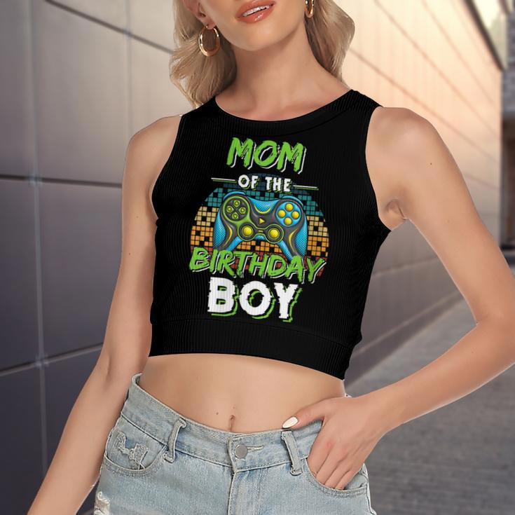 Womens Mom Of The Birthday Boy Matching Video Gamer Birthday Party Women's Sleeveless Bow Backless Hollow Crop Top